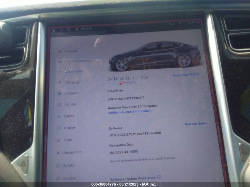 2014 TESLA MODEL S 60 KWH BATTERY/P85 - 5YJSA1H1XEFP54119