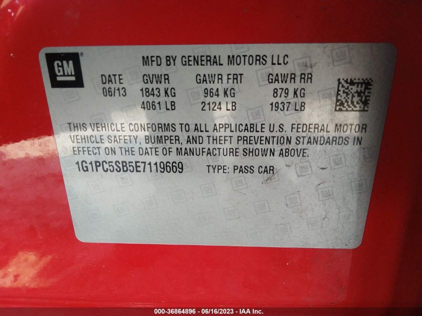 2014 CHEVROLET CRUZE LT - 1G1PC5SB5E7119669