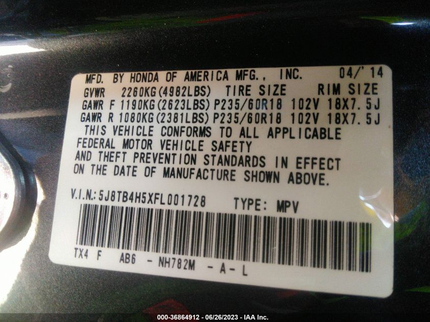 2015 ACURA RDX TECH PKG - 5J8TB4H5XFL001728