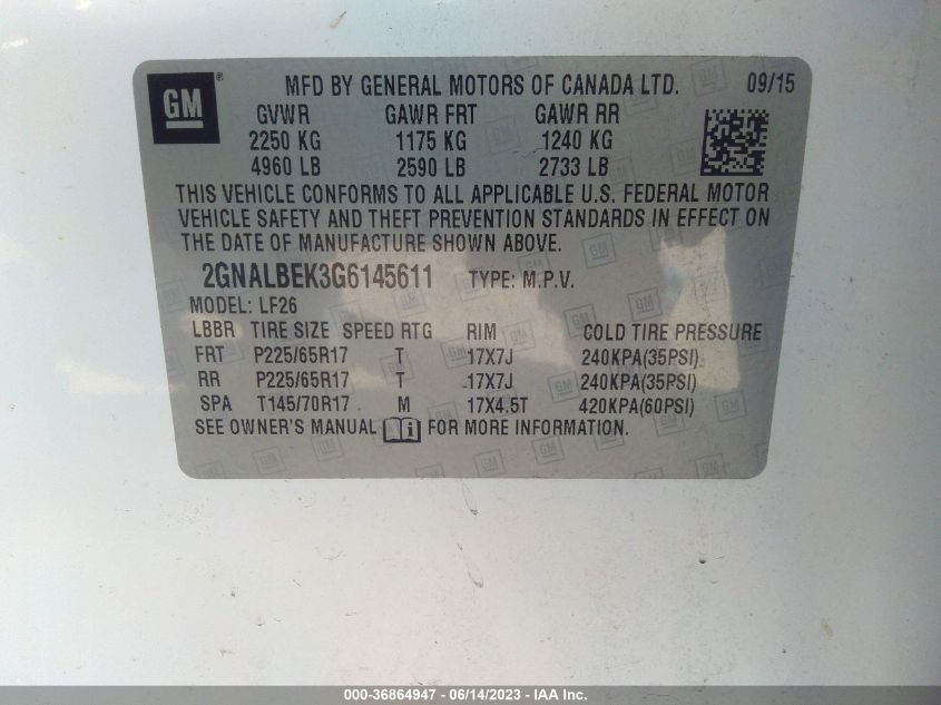 2016 CHEVROLET EQUINOX LS - 2GNALBEK3G6145611