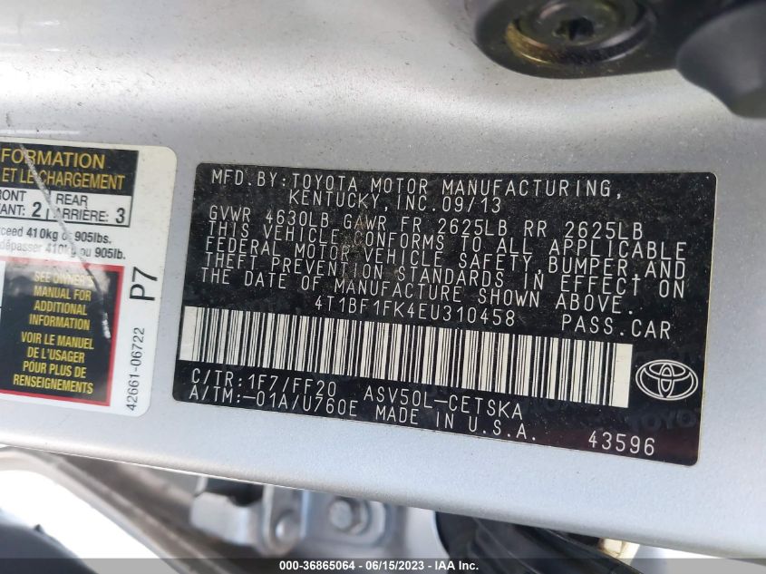 2014 TOYOTA CAMRY L/SE/LE/XLE - 4T1BF1FK4EU310458