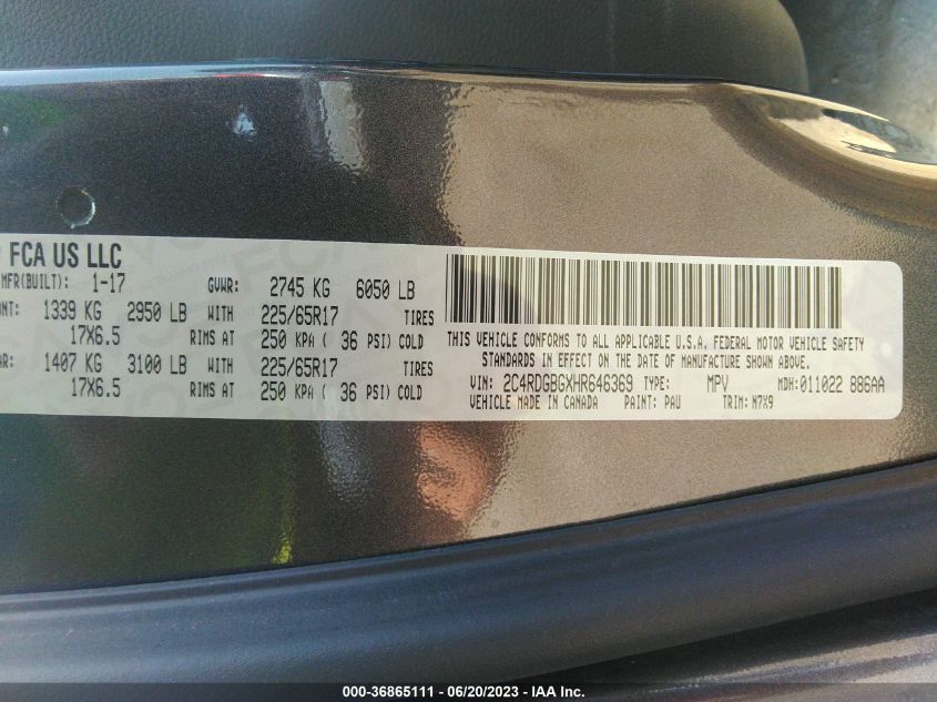 2017 DODGE GRAND CARAVAN SE PLUS - 2C4RDGBGXHR646369