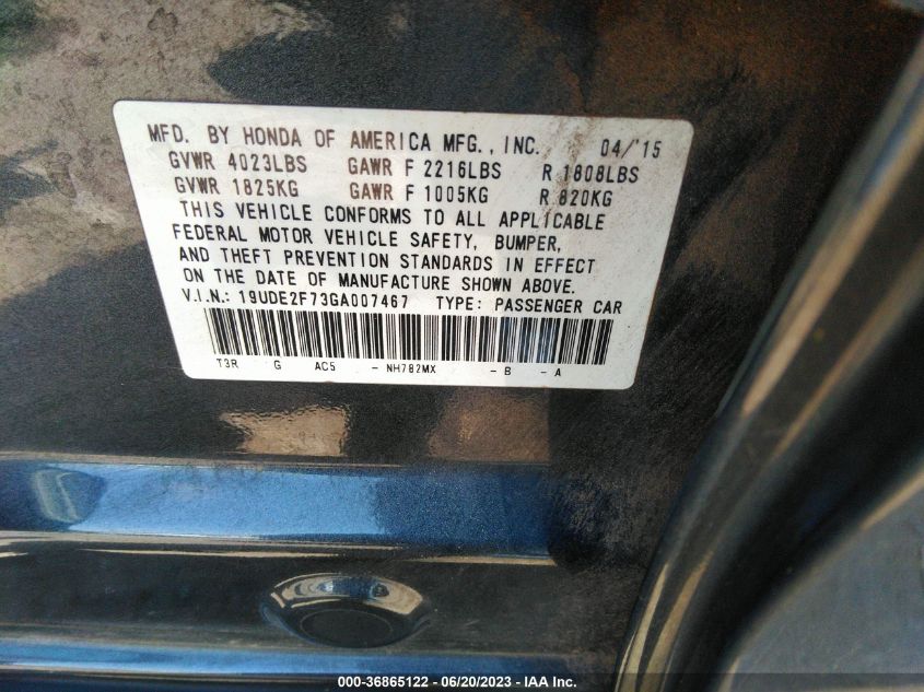 2016 ACURA ILX W - 19UDE2F73GA007467
