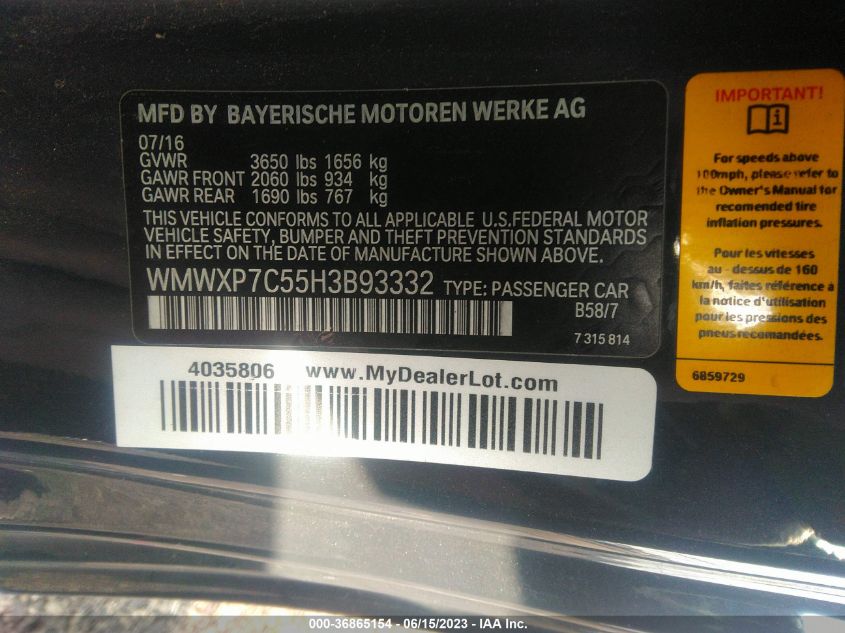 2017 MINI HARDTOP 2 DOOR COOPER S WMWXP7C55H3B93332
