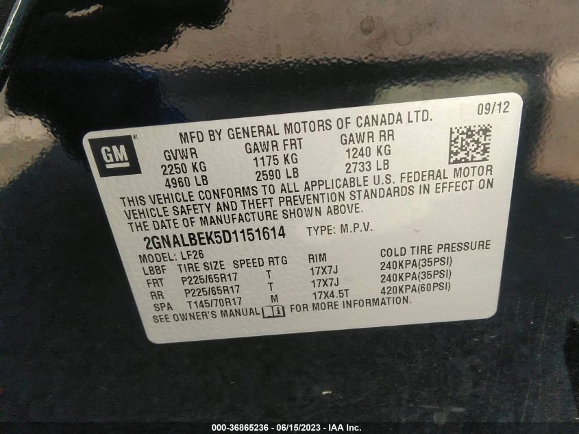 2013 CHEVROLET EQUINOX LS - 2GNALBEK5D1151614