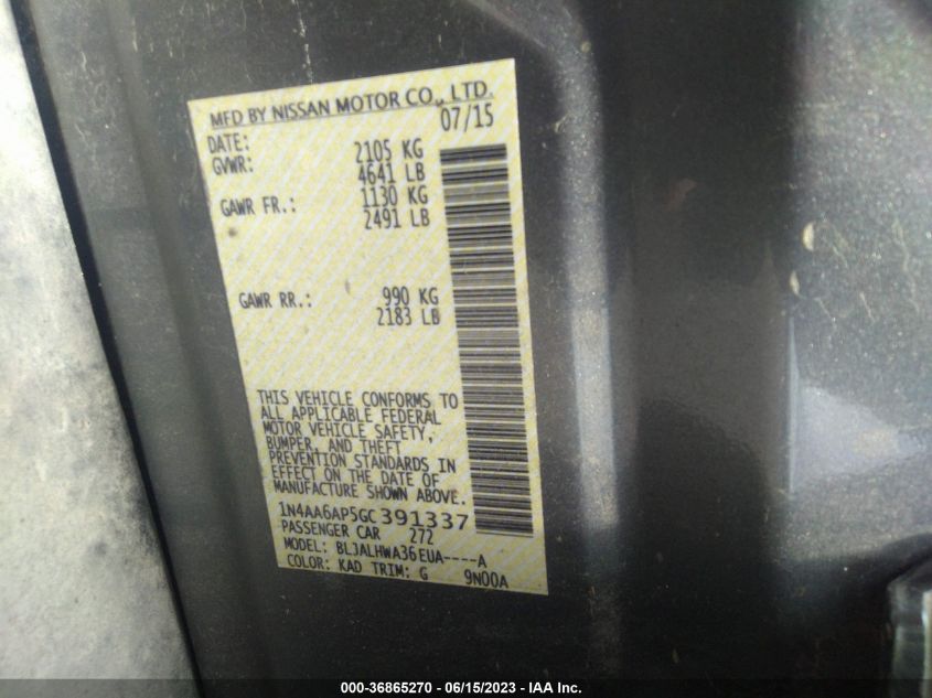2016 NISSAN MAXIMA 3.5 PLATINUM - 1N4AA6AP5GC391337