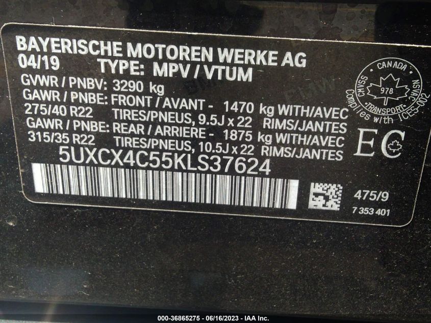 2019 BMW X7 XDRIVE50I - 5UXCX4C55KLS37624