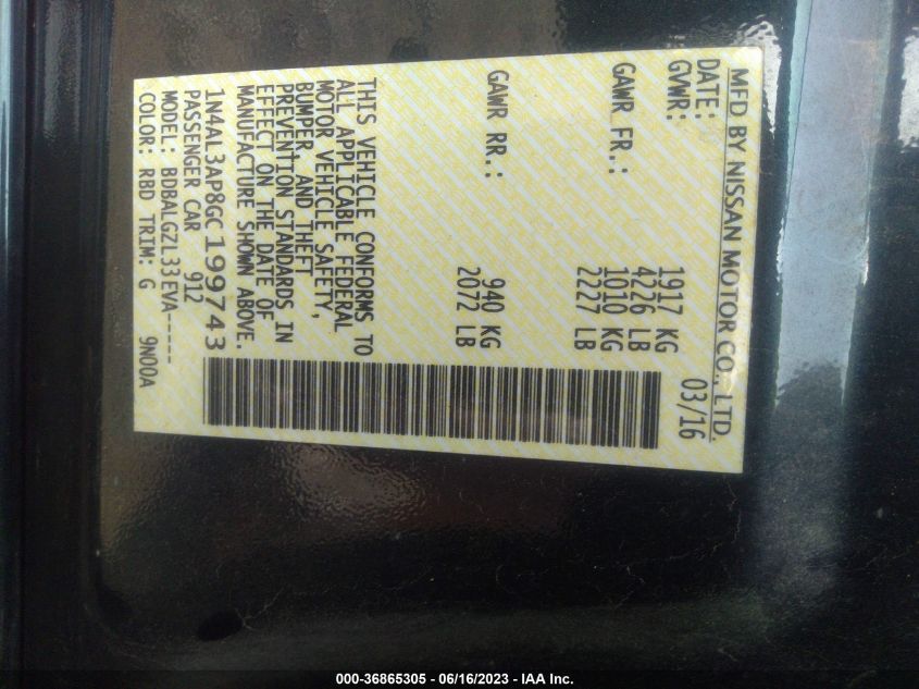 2016 NISSAN ALTIMA 2.5 - 1N4AL3AP8GC199743
