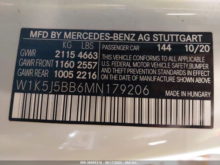 2021 MERCEDES-BENZ CLA AMG CLA 35 - W1K5J5BB6MN179206