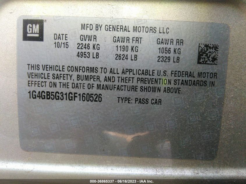 2016 BUICK LACROSSE - 1G4GB5G31GF160526