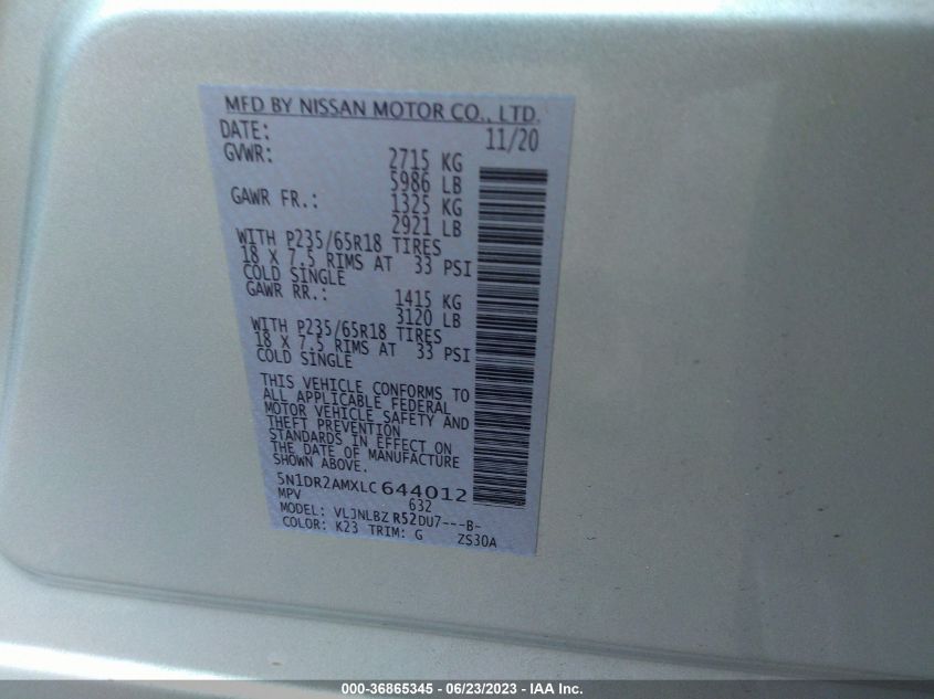 2020 NISSAN PATHFINDER S - 5N1DR2AMXLC644012