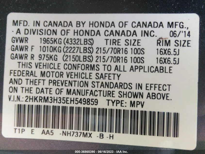 2014 HONDA CR-V LX - 2HKRM3H35EH549859