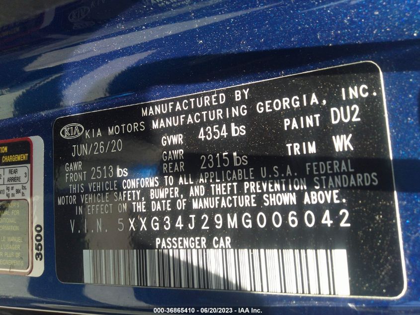 2021 KIA K5 EX - 5XXG34J29MG006042