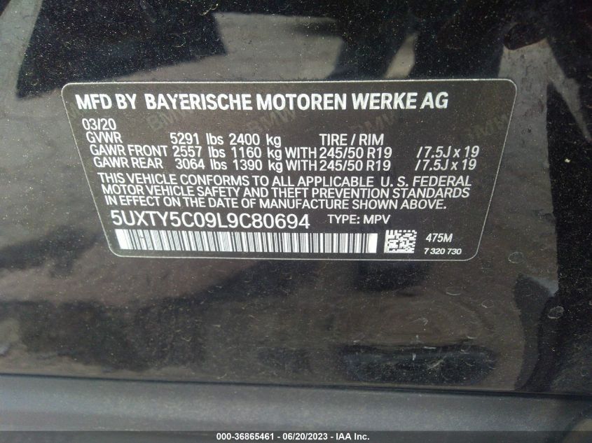 2020 BMW X3 XDRIVE30I - 5UXTY5C09L9C80694