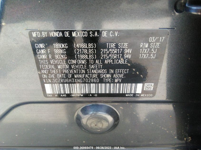 2017 HONDA HR-V LX - 3CZRU6H3XHG702860