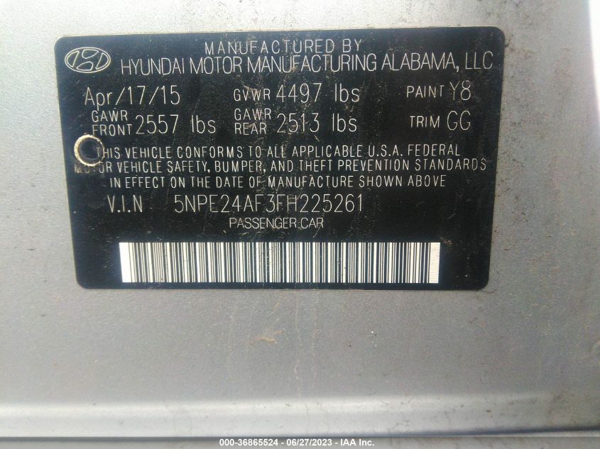 2015 HYUNDAI SONATA SE - 5NPE24AF3FH225261