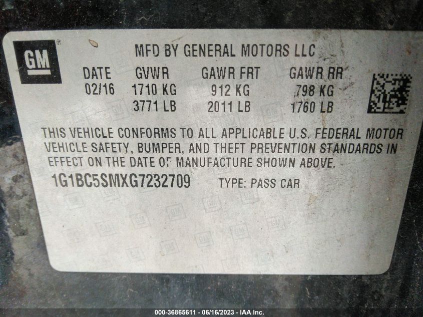 2016 CHEVROLET CRUZE LS - 1G1BC5SMXG7232709