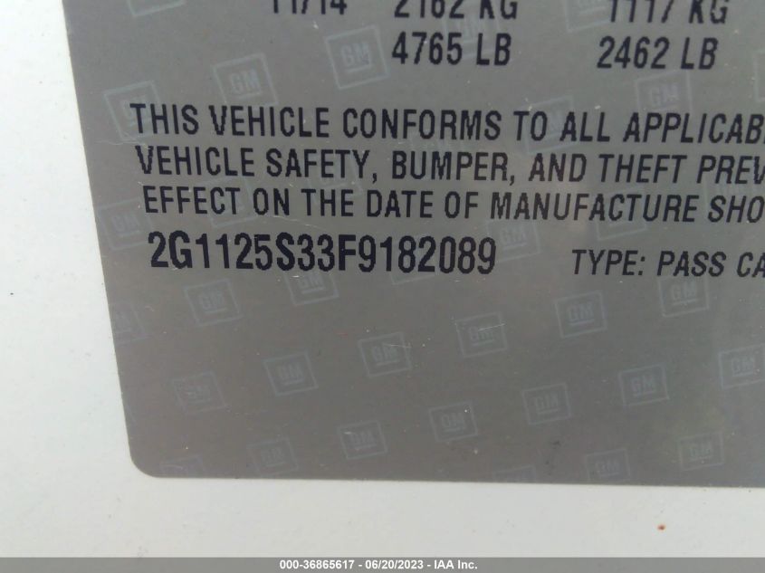 2015 CHEVROLET IMPALA LT - 2G1125S33F9182089