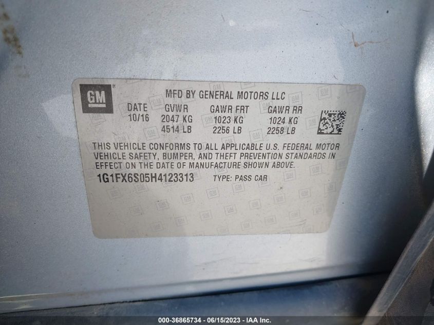 2017 CHEVROLET BOLT EV PREMIER - 1G1FX6S05H4123313