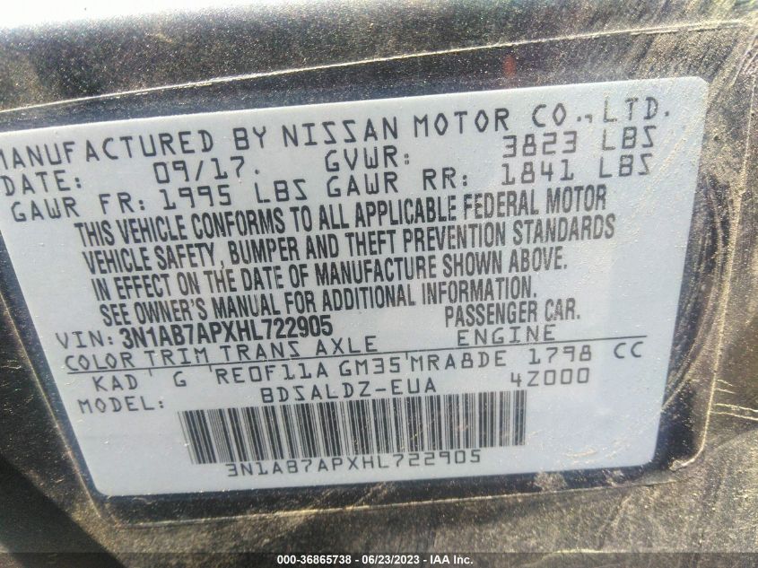 2017 NISSAN SENTRA SV - 3N1AB7APXHL722905