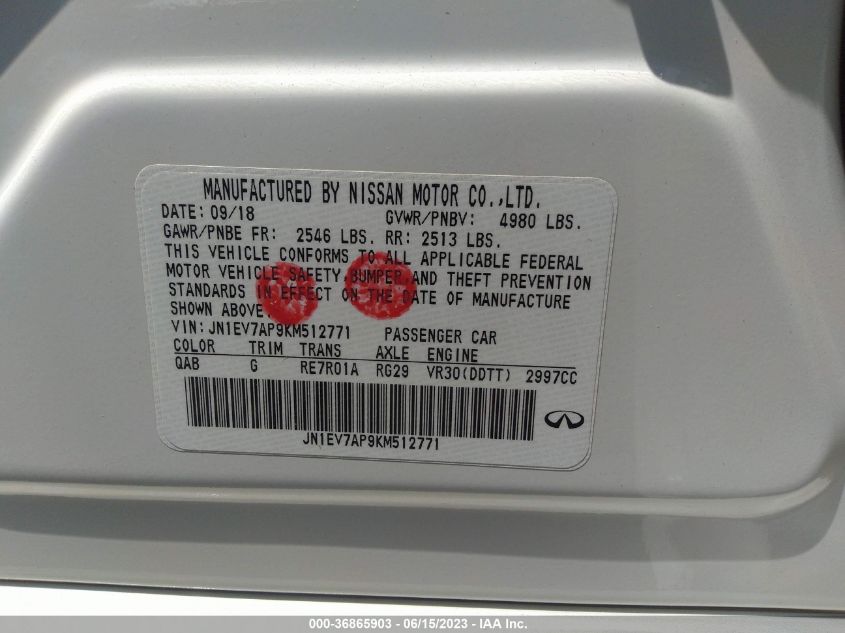 2019 INFINITI Q50 3.0T LUXE - JN1EV7AP9KM512771