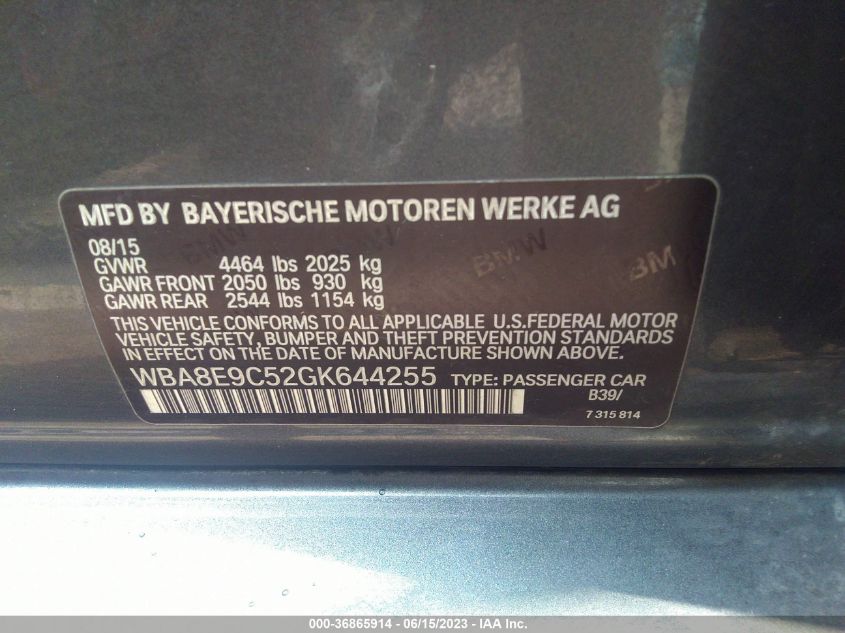 2016 BMW 3 SERIES 328I - WBA8E9C52GK644255