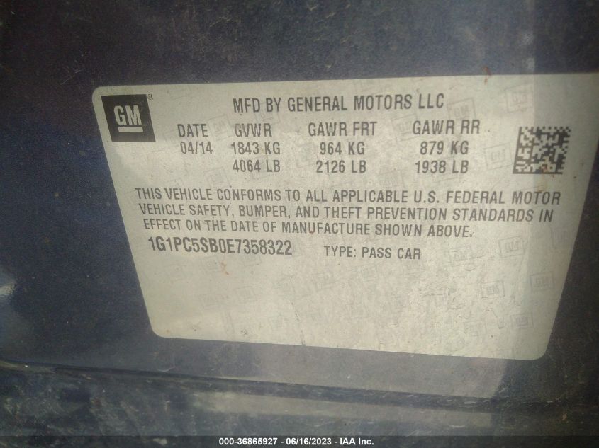 2014 CHEVROLET CRUZE 1LT - 1G1PC5SB0E7358322