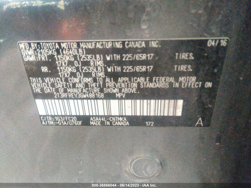 2016 TOYOTA RAV4 XLE - 2T3RFREV3GW488168