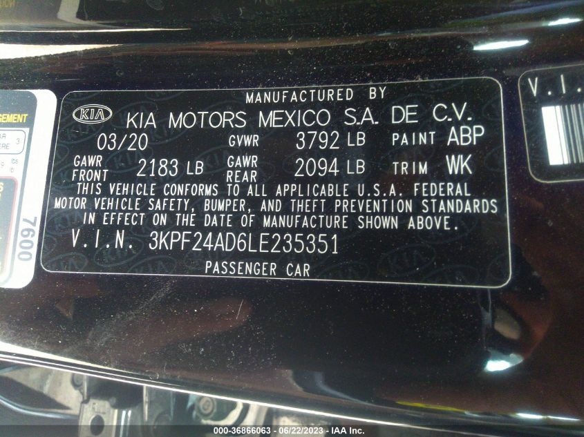 2020 KIA FORTE FE/LXS - 3KPF24AD6LE235351