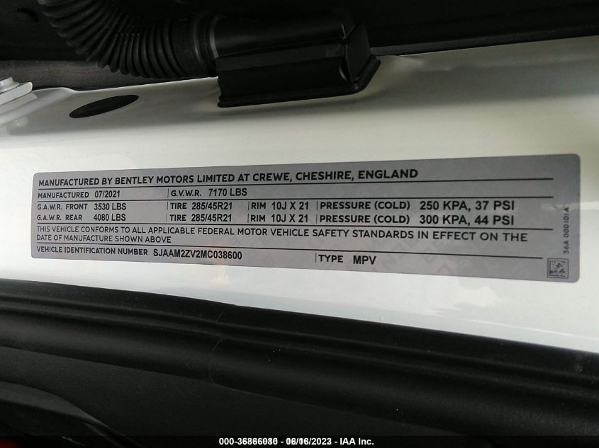 2021 BENTLEY BENTAYGA V8/FIRST EDITION SJAAM2ZV2MC038600