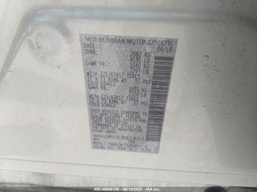 2018 NISSAN ROGUE S/SL - 5N1AT2MT1JC801821