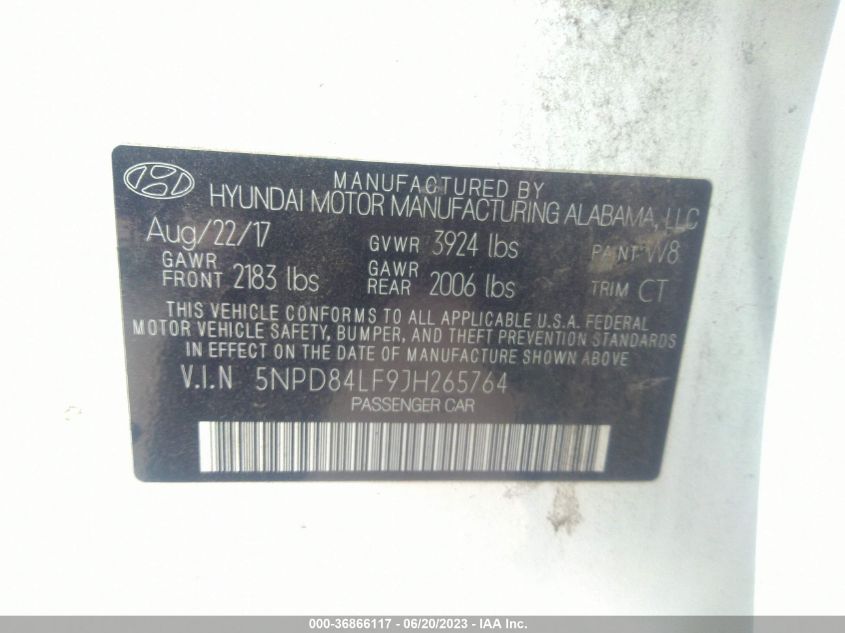 2018 HYUNDAI ELANTRA SEL/VALUE/LIMITED - 5NPD84LF9JH265764