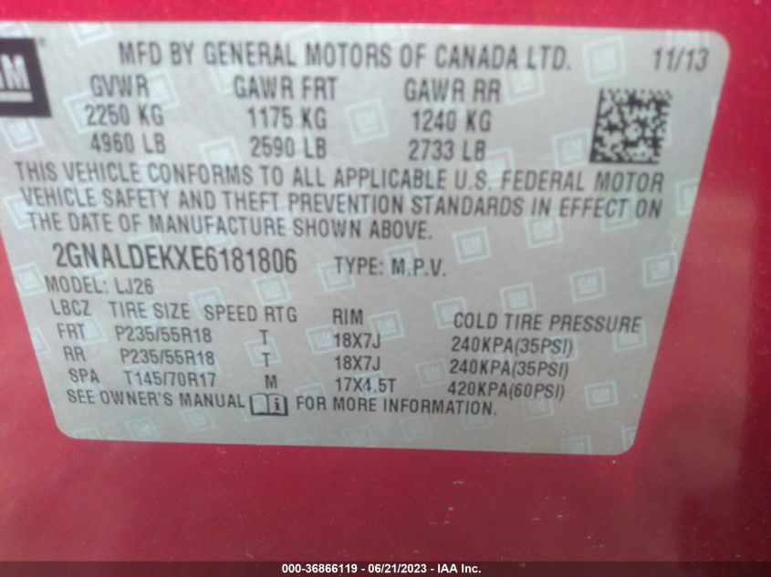 2014 CHEVROLET EQUINOX LTZ - 2GNALDEKXE6181806
