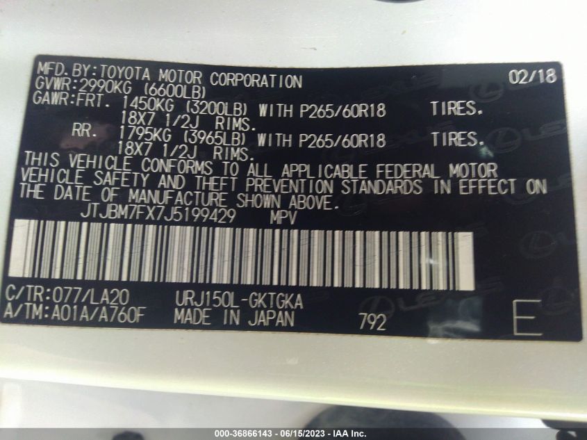 2018 LEXUS GX JTJBM7FX7J519942
