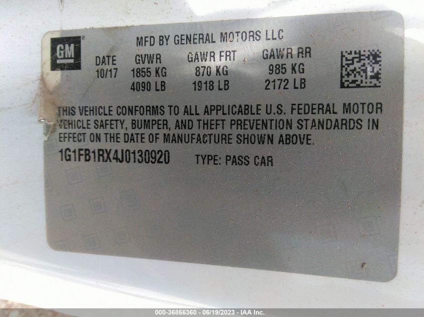 2018 CHEVROLET CAMARO 1LT - 1G1FB1RX4J0130920