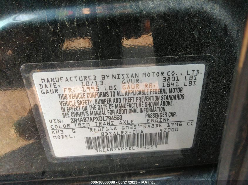 2013 NISSAN SENTRA S/SV/SR/SL - 3N1AB7APXDL794553