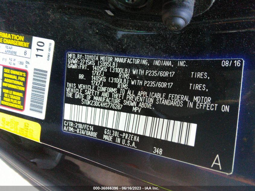 2017 TOYOTA SIENNA LE - 5TDKZ3DC4HS776287