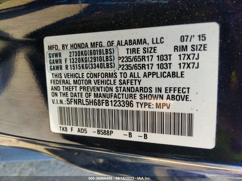 2015 HONDA ODYSSEY EX-L - 5FNRL5H68FB123396