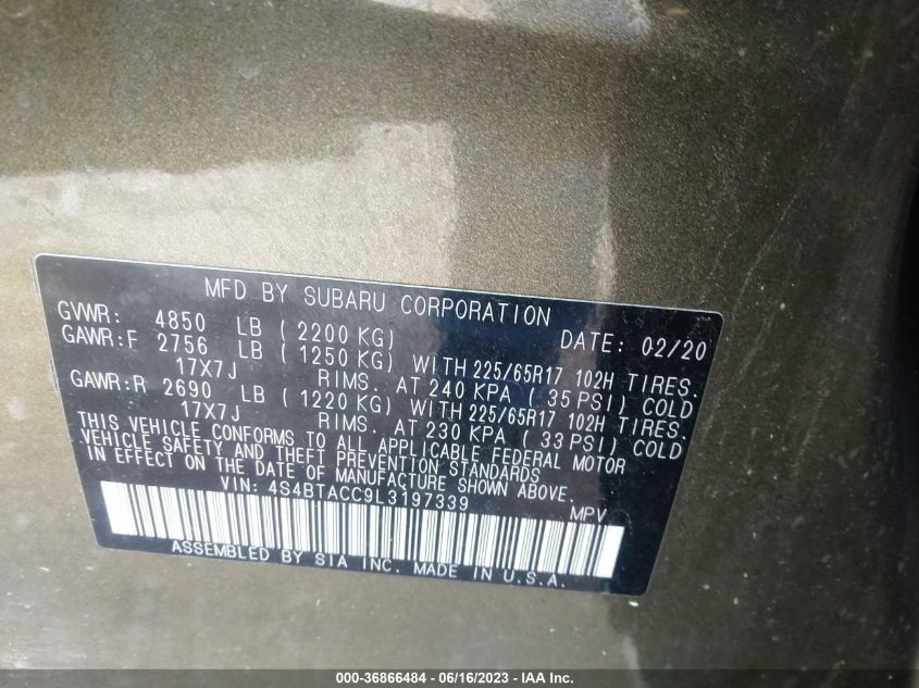 2020 SUBARU OUTBACK PREMIUM - 4S4BTACC9L3197339