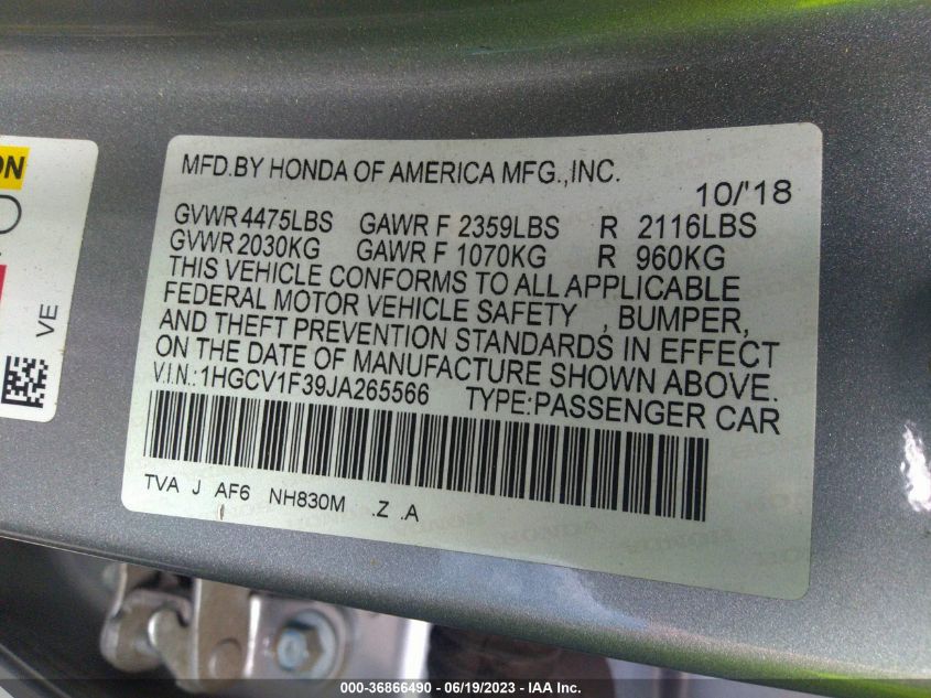 2018 HONDA ACCORD SEDAN SPORT 1.5T - 1HGCV1F39JA265566