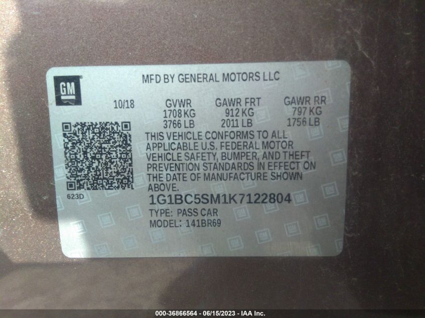 2019 CHEVROLET CRUZE LS - 1G1BC5SM1K7122804