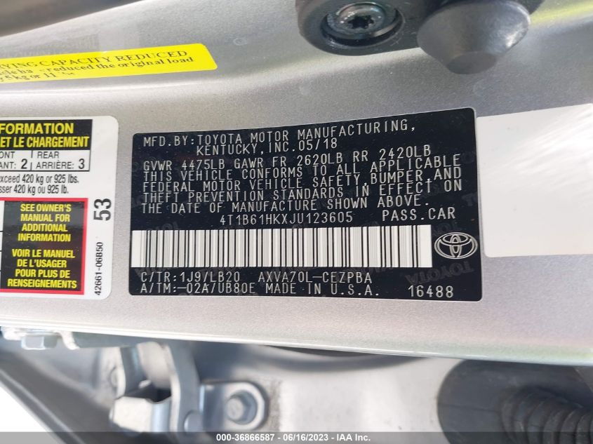 2018 TOYOTA CAMRY XSE - 4T1B61HKXJU123605