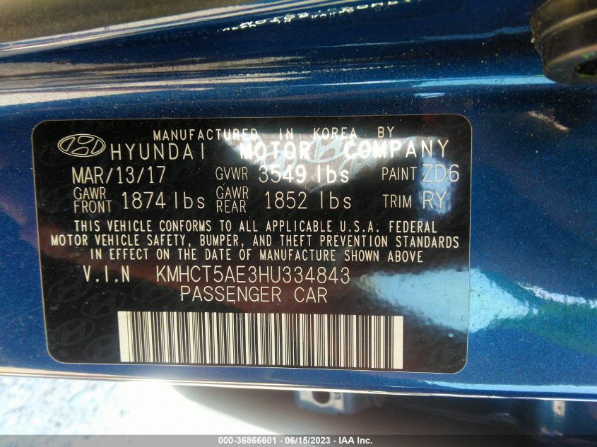 2017 HYUNDAI ACCENT SE - KMHCT5AE3HU334843