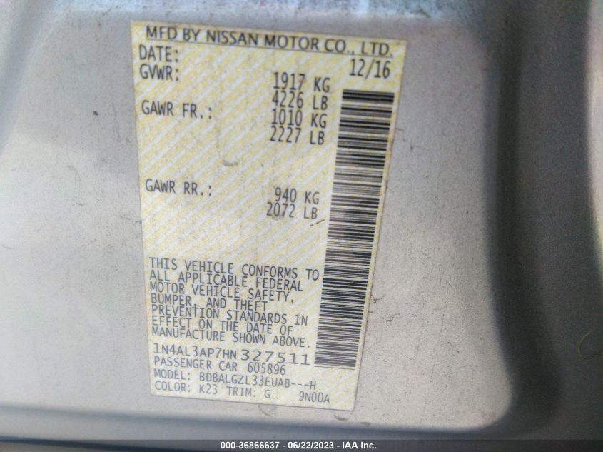 2017 NISSAN ALTIMA 2.5 S - 1N4AL3AP7HN327511