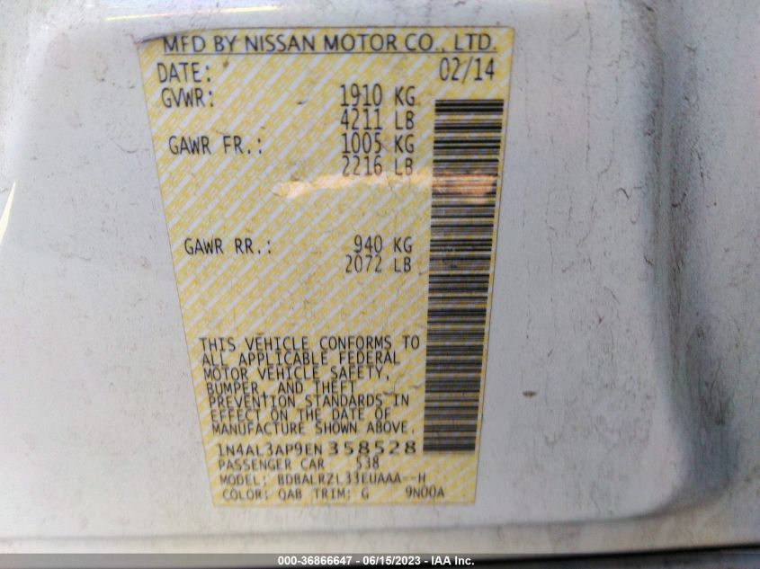 2014 NISSAN ALTIMA 2.5 S - 1N4AL3AP9EN358528