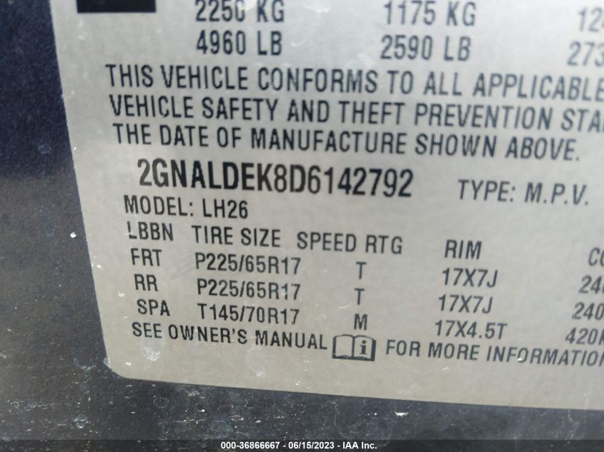 2013 CHEVROLET EQUINOX LT - 2GNALDEK8D6142792