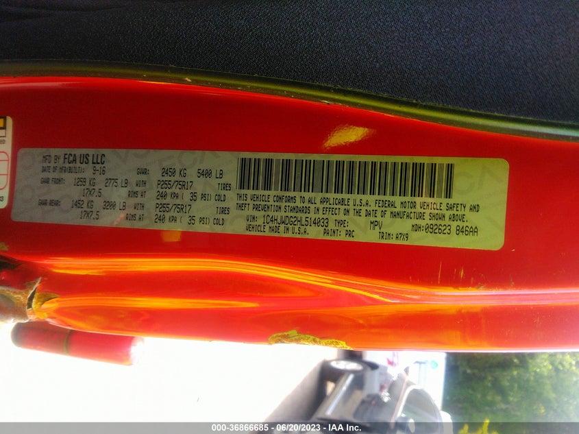 VIN 1C4HJWDG2HL514033 2017 JEEP WRANGLER UNLIMITED SPORT