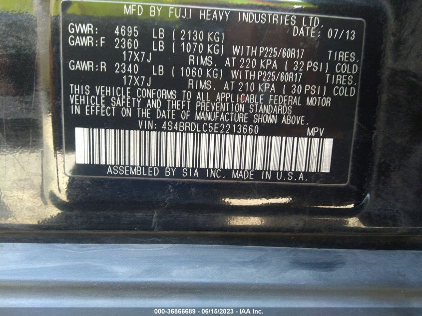2014 SUBARU OUTBACK 3.6R LIMITED - 4S4BRDLC5E2213660