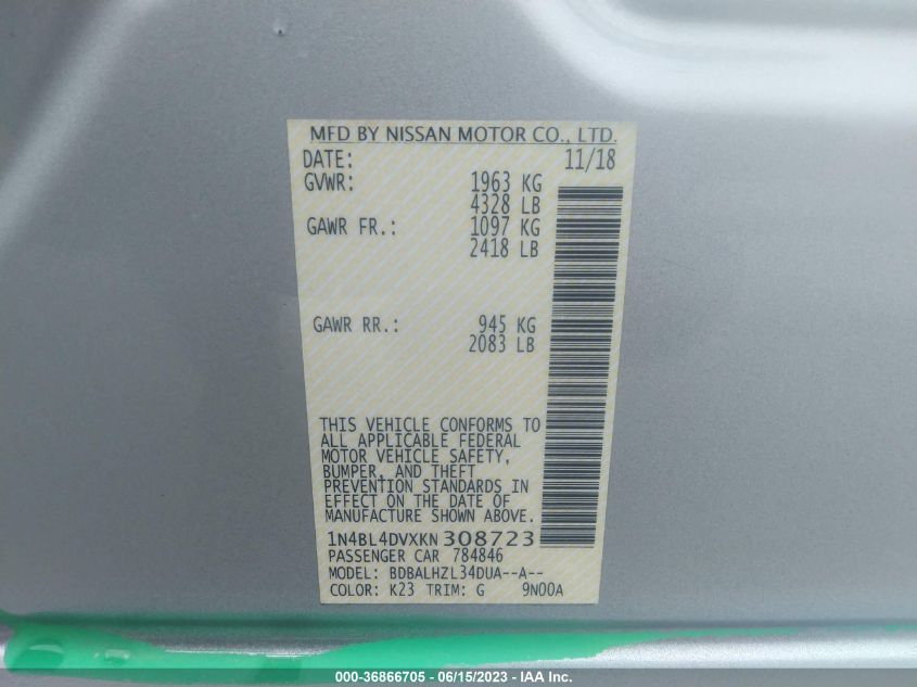 2019 NISSAN ALTIMA 2.5 SV - 1N4BL4DVXKN308723