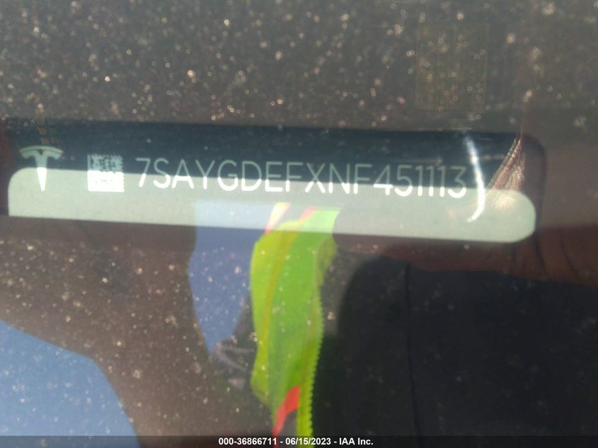 VIN 7SAYGDEFXNF451113 2022 TESLA MODEL Y PERFORMANCE